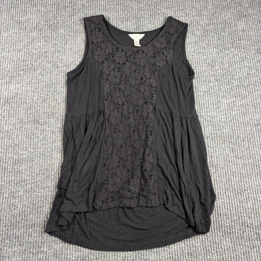 Three Seasons Maternity Top Womens S Black Lace Front Sleeveless Peplum Tank